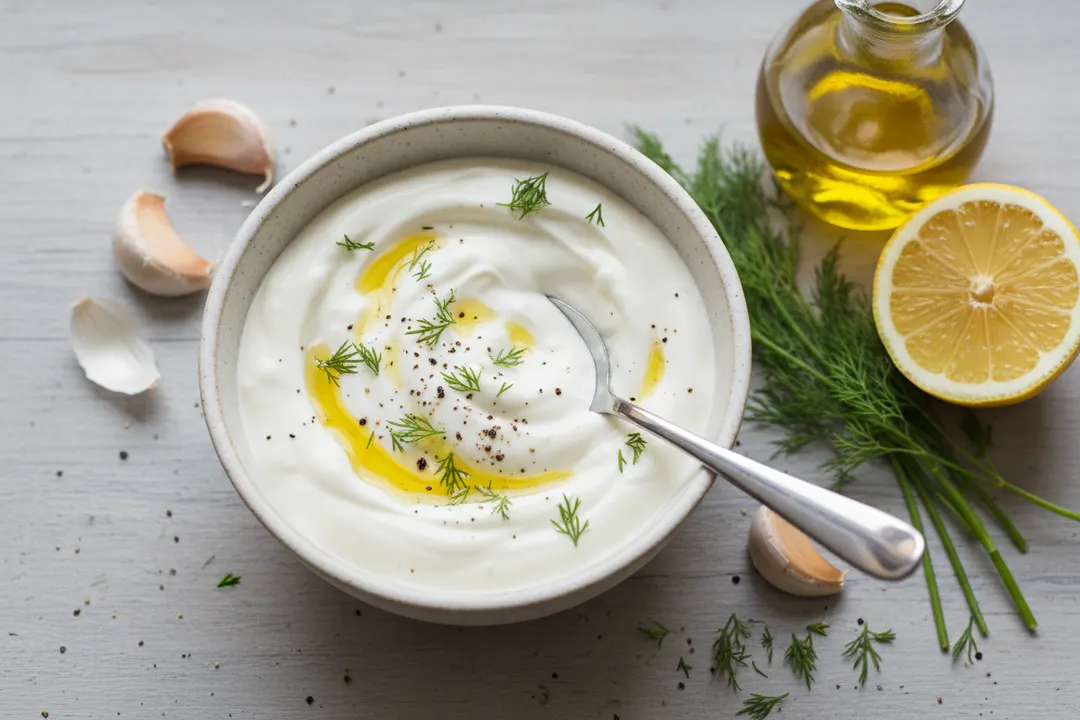 Griechische Joghurt-Knoblauchsauce (Toum-style)