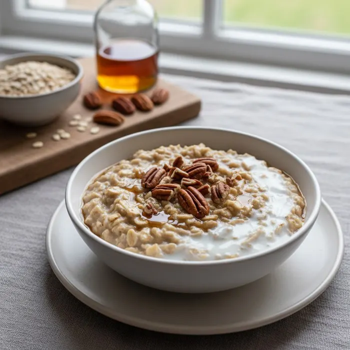 Hafergrütze mit Ahornsirup und Pekannüssen