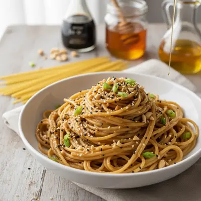 Asiatische Erdnuss-Sesam-Nudeln