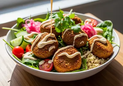 Knusprige Falafel-Bowl mit Zitronen-Tahini
