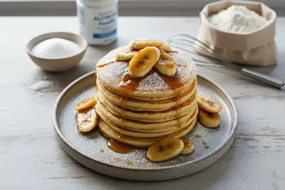 Pfannkuchenstapel mit Bananen